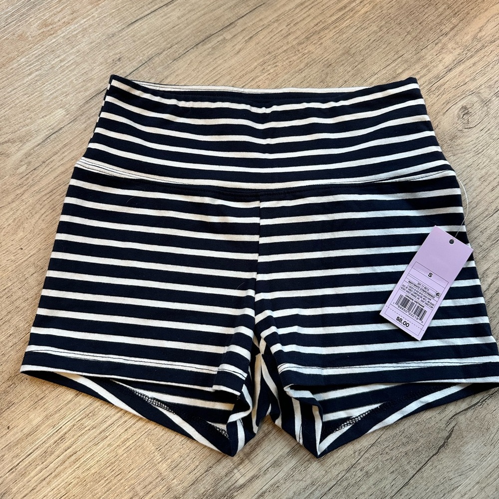 wild fable Navy & White Striped High-Waist Bike Shorts